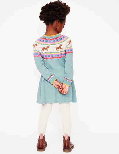 Minnie Fair Isle Jumper Dress-Seamist Marl Horses