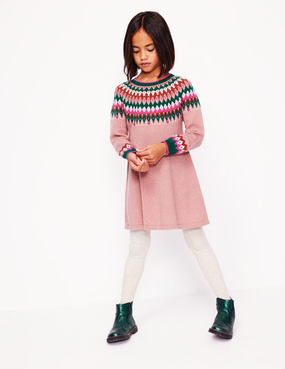 Minnie Fair Isle Jumper Dress-Vintage Pink Marl