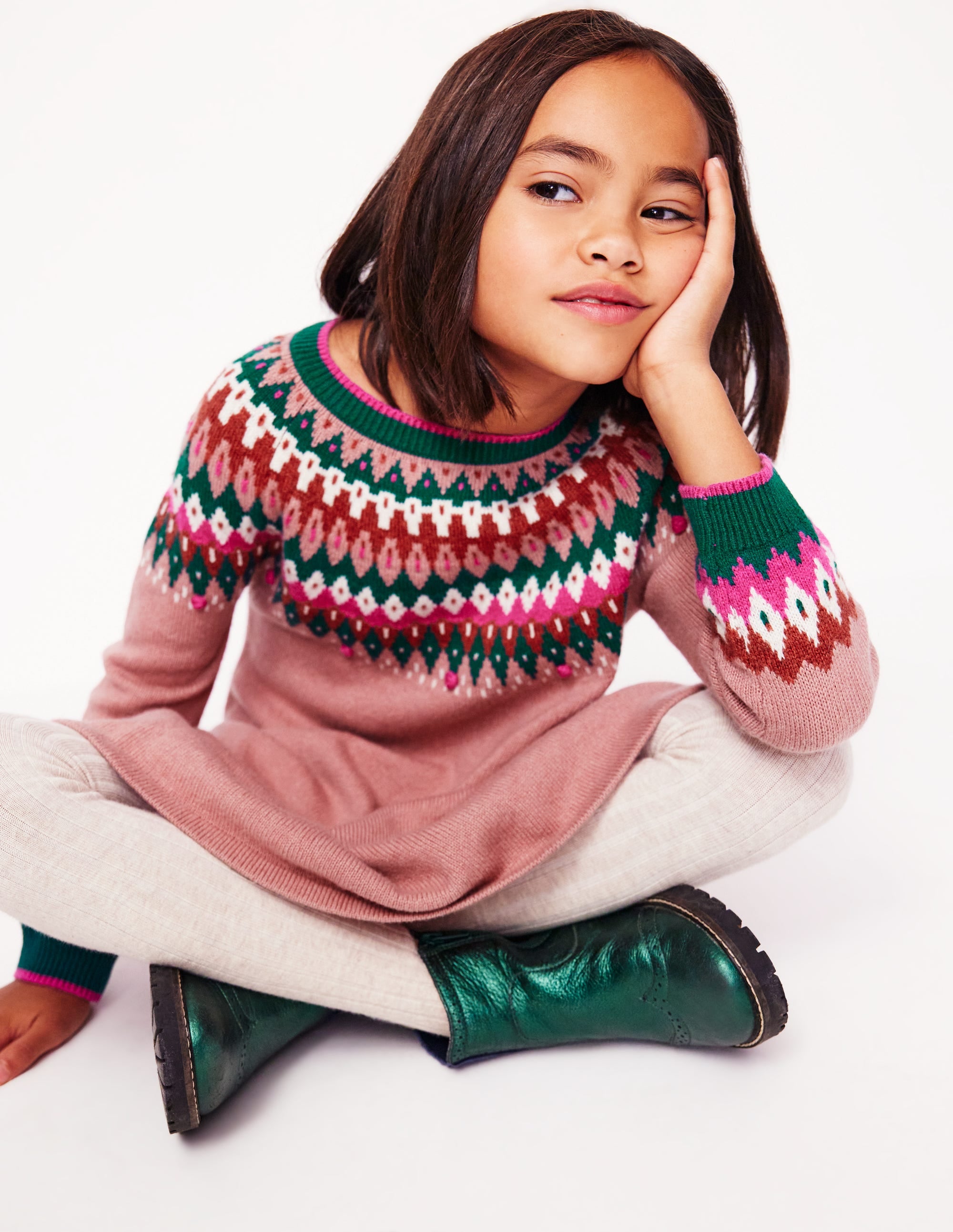 Minnie Fair Isle Jumper Dress-Vintage Pink Marl - Image 2