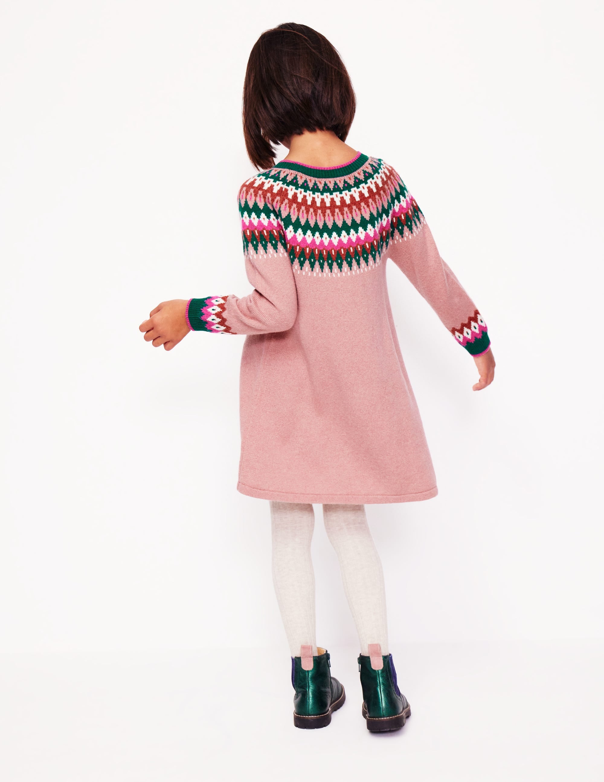 Minnie Fair Isle Jumper Dress-Vintage Pink Marl - Image 3