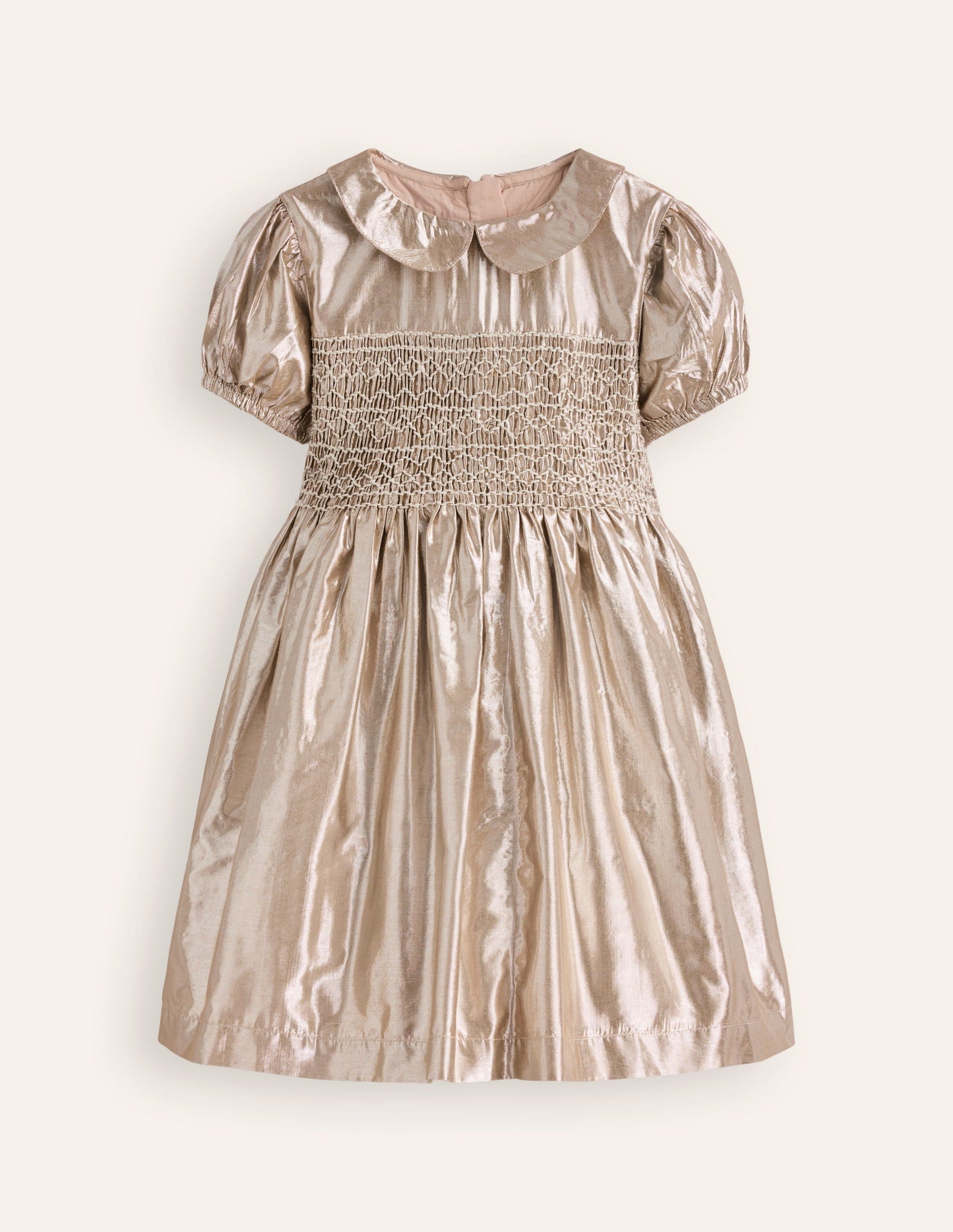 Metallic Smocked Party Dress-Gold