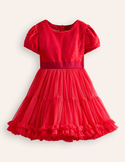 Beth Velvet Bodice Tulle Dress-Poppy Red