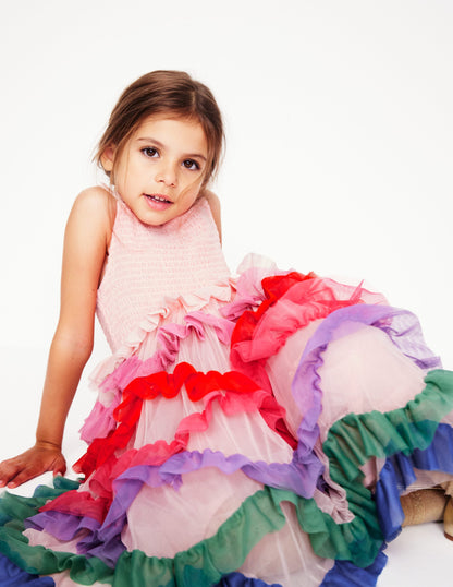 Maude Ruffle Tulle Dress-Multi Rainbow