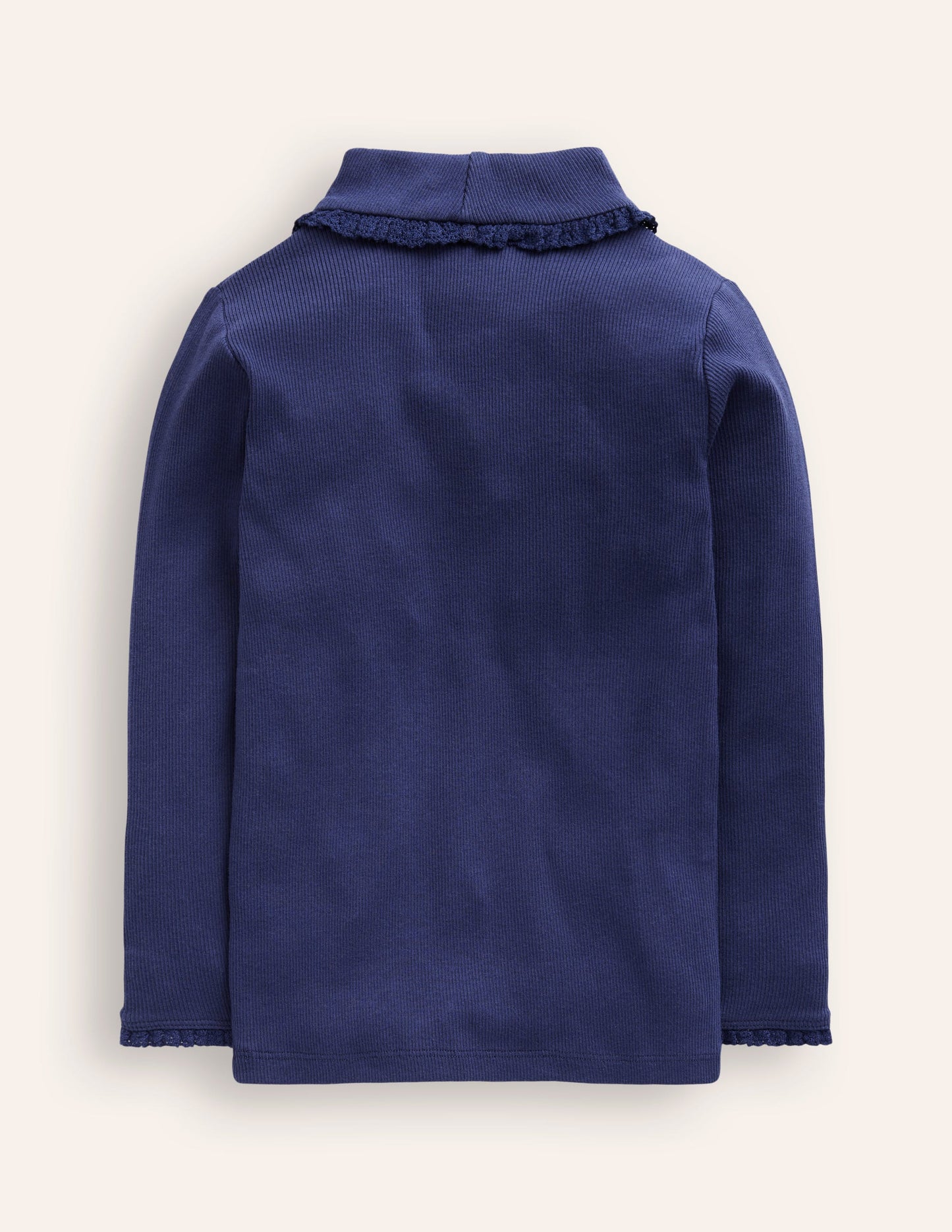 Ribbed Lace Trim Roll Neck-College Navy