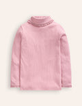 Ribbed Lace Trim Roll Neck-Vintage Pink