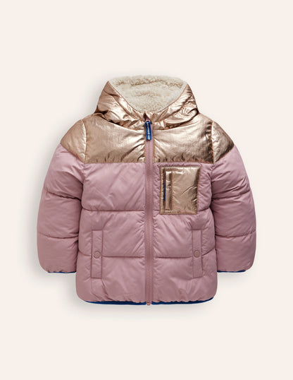 Reversible Cosy Borg Coat-Pink Metallic Colourblock-1