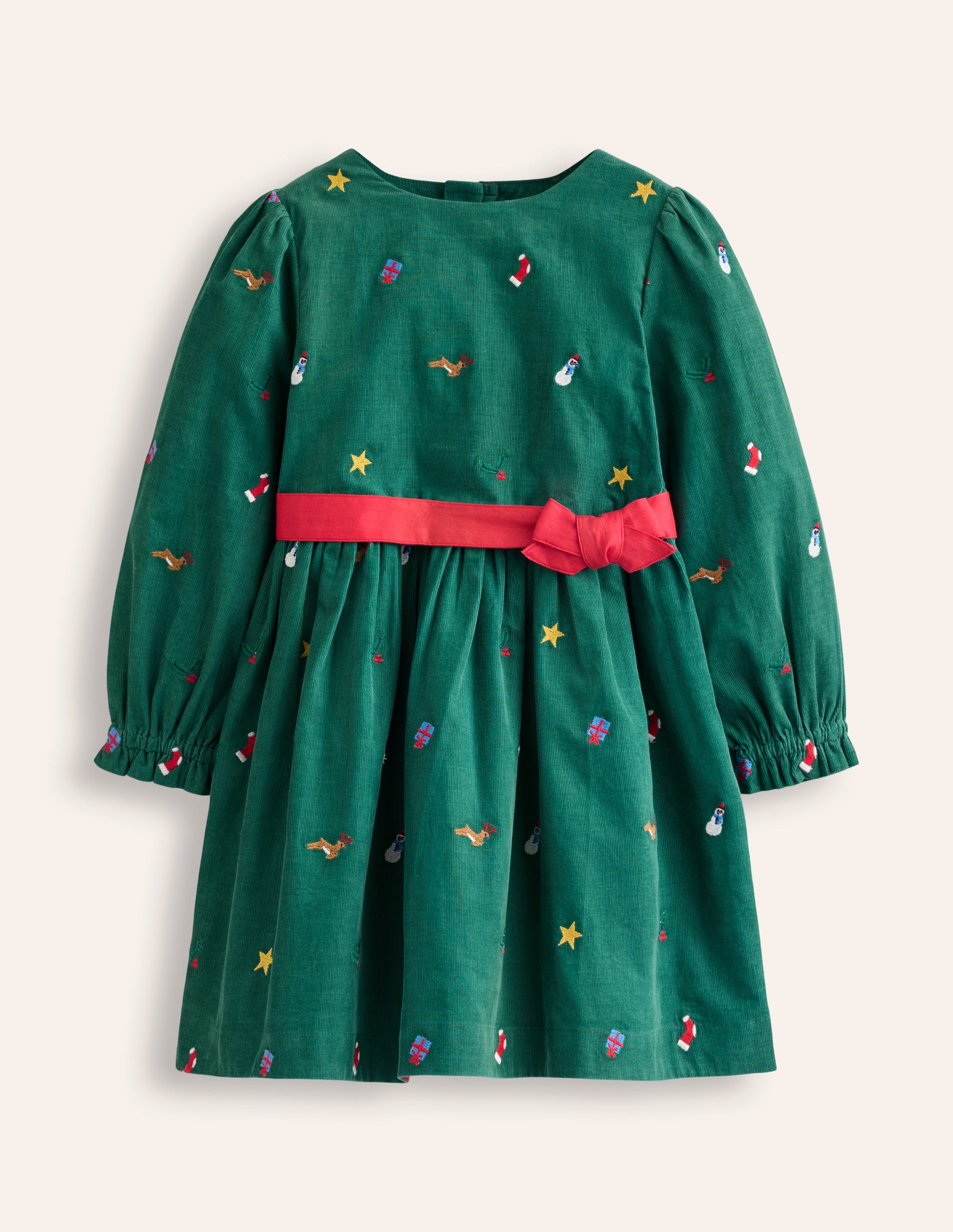 Peggy Cord Party Dress-Jewel Green Festive Embroidery-7