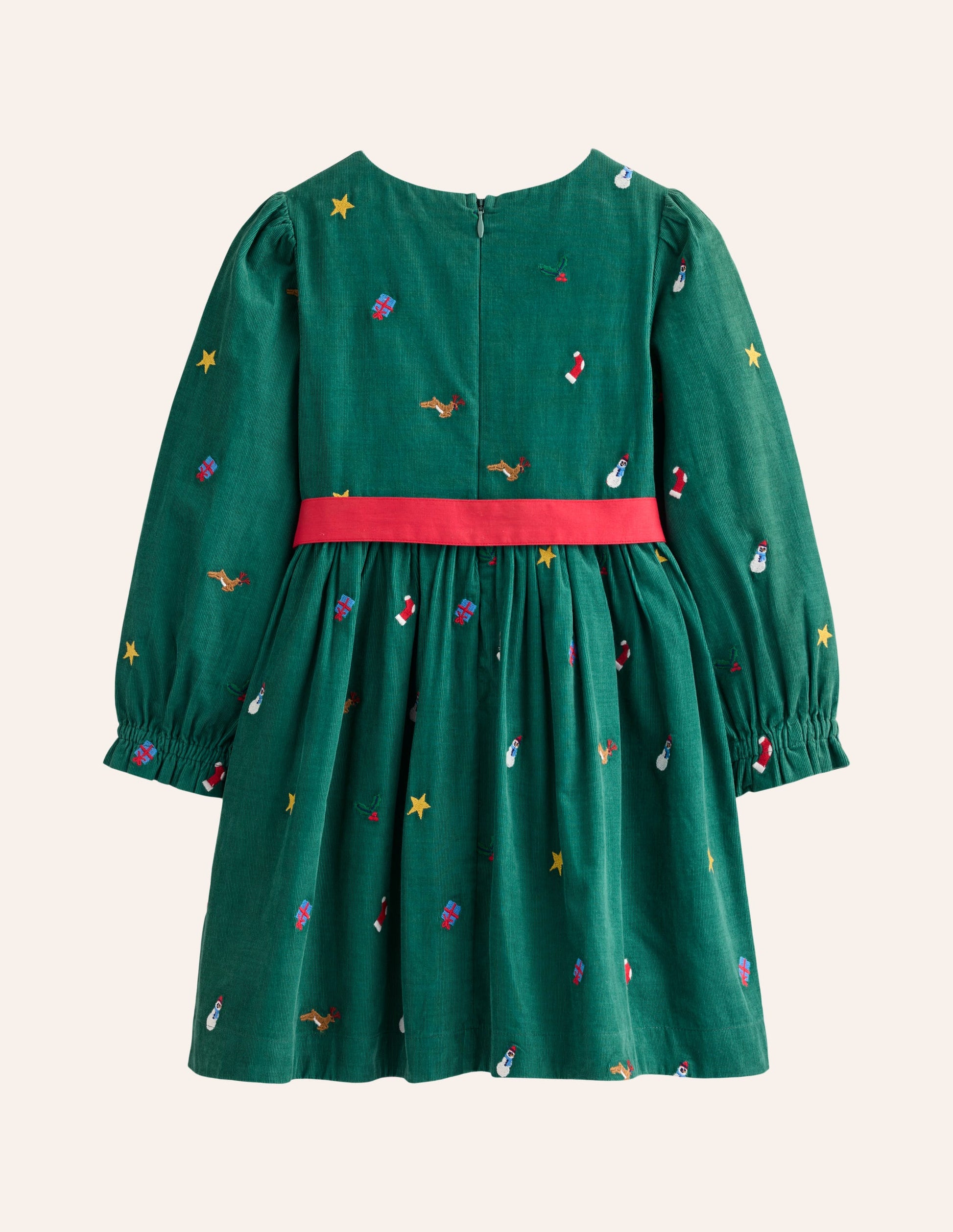 Peggy Cord Party Dress-Jewel Green Festive Embroidery-8