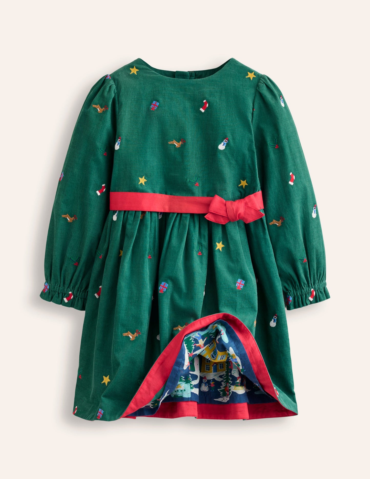 Peggy Cord Party Dress-Jewel Green Festive Embroidery