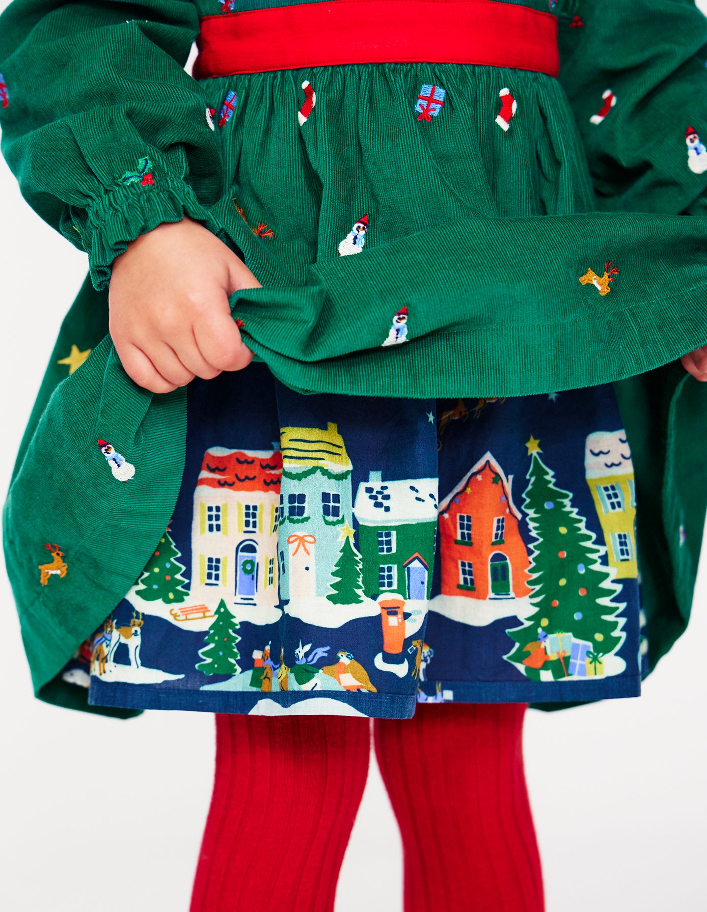 Peggy Cord Party Dress-Jewel Green Festive Embroidery