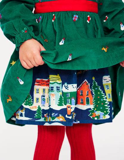 Peggy Cord Party Dress-Jewel Green Festive Embroidery-4