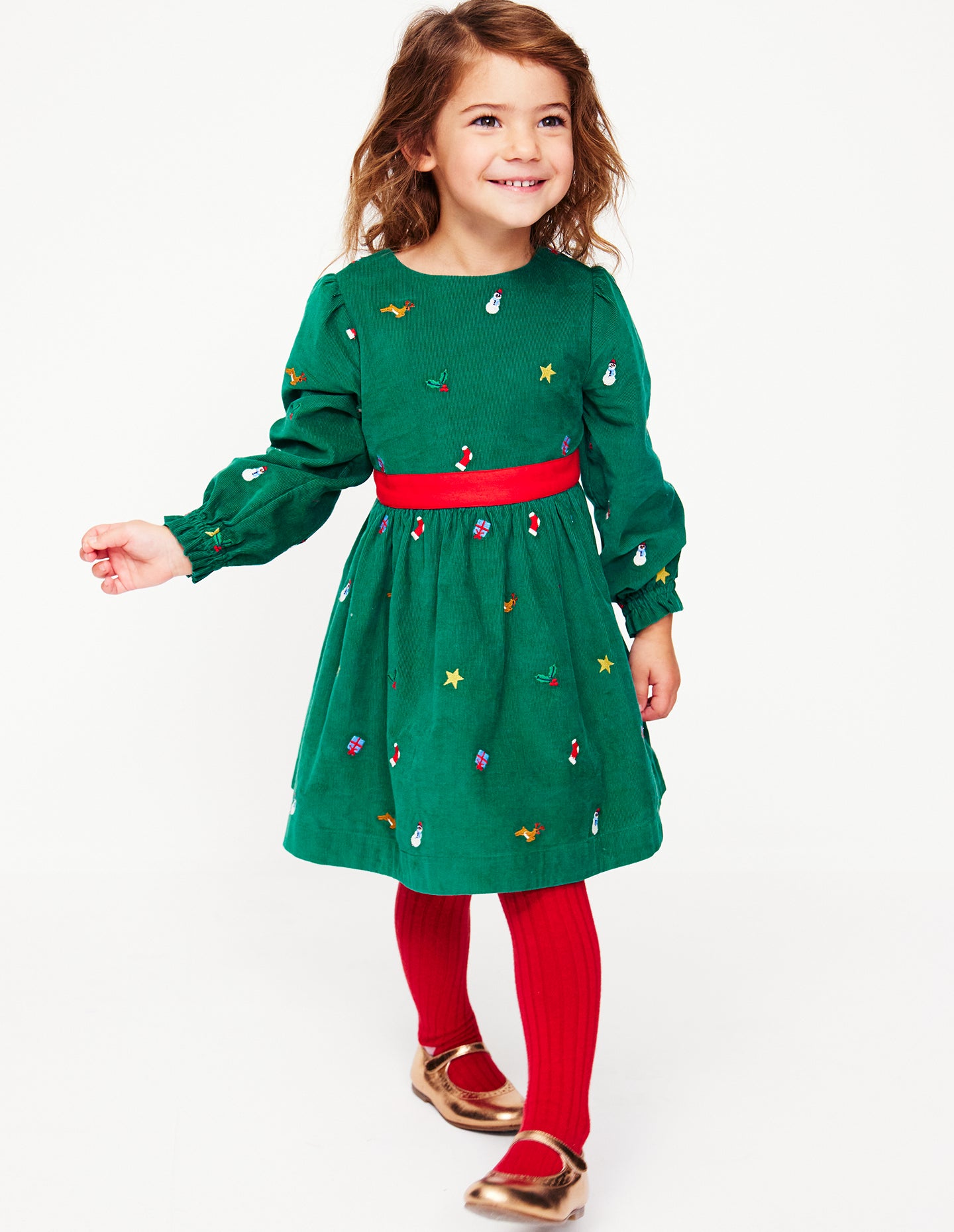 Peggy Cord Party Dress-Jewel Green Festive Embroidery-5