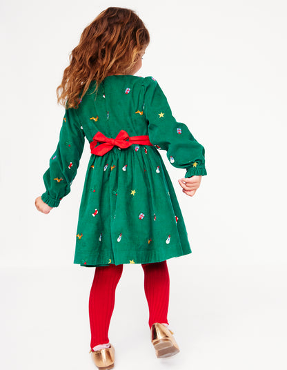 Peggy Cord Party Dress-Jewel Green Festive Embroidery-6