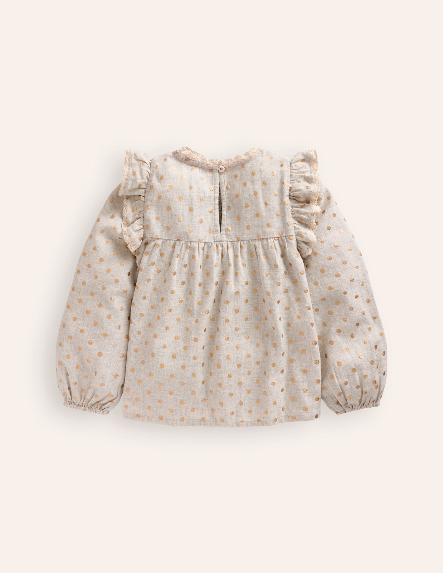 Smocked Ruffle Blouse-Vanilla White Gold Spot