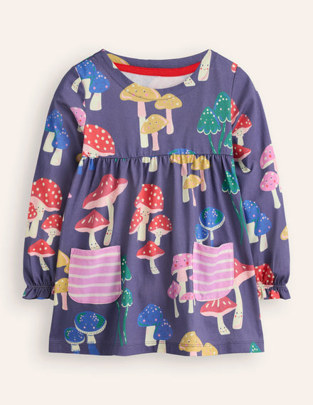 Long Sleeve Printed Tunic-Starboard Blue Mushrooms