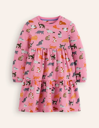 Tiered Sweatshirt Dress-Formica Pink Cats