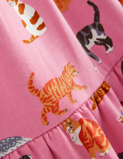 Tiered Sweatshirt Dress-Formica Pink Cats