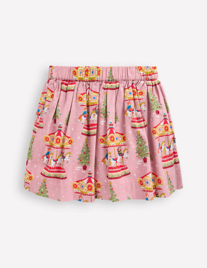 Printed Pull-On Twirly Skirt-Vintage Pink Carousel