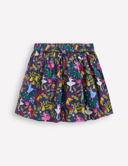 Printed Pull-On Twirly Skirt -Starboard Blue Nutcracker