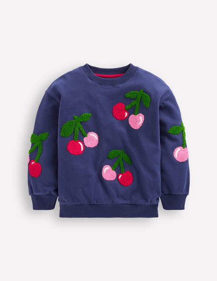 Graphic Boucle Sweatshirt-Starboard Blue Cherries