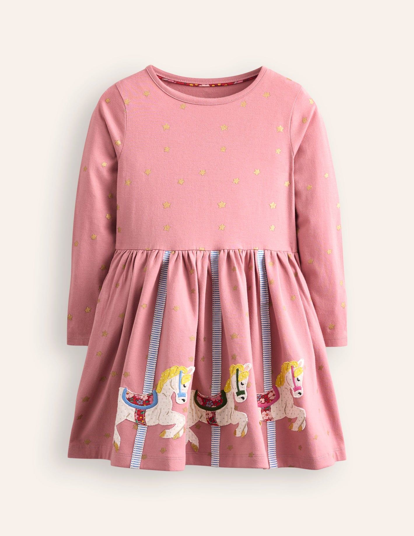 Appliqué Hem Jersey Dress-Vintage Pink Carousel