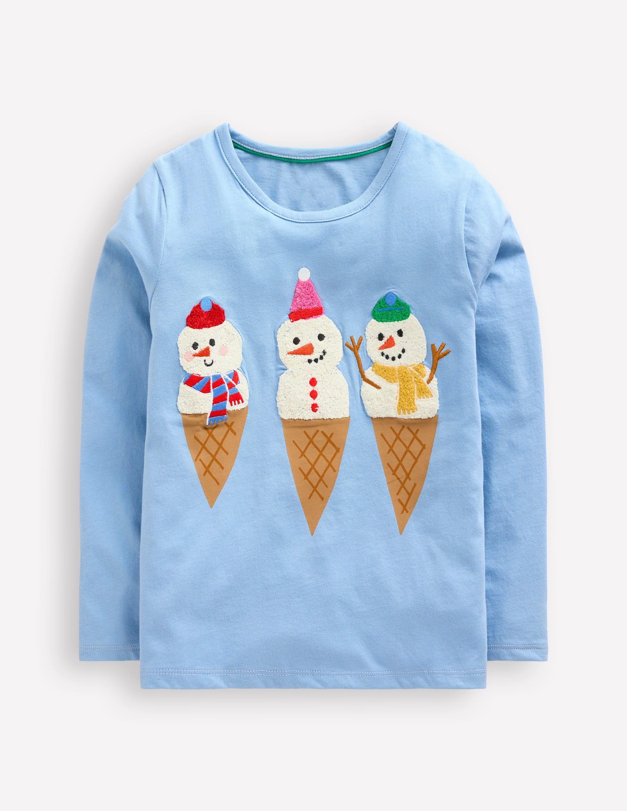 Printed Graphic T-Shirt-Vintage Blue Snowmen - Image 1