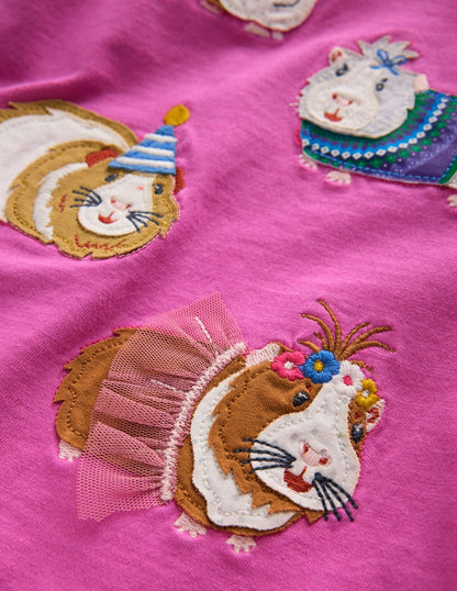 Appliqué Long Sleeve Top-Tickled Pink Guinea Pigs-3