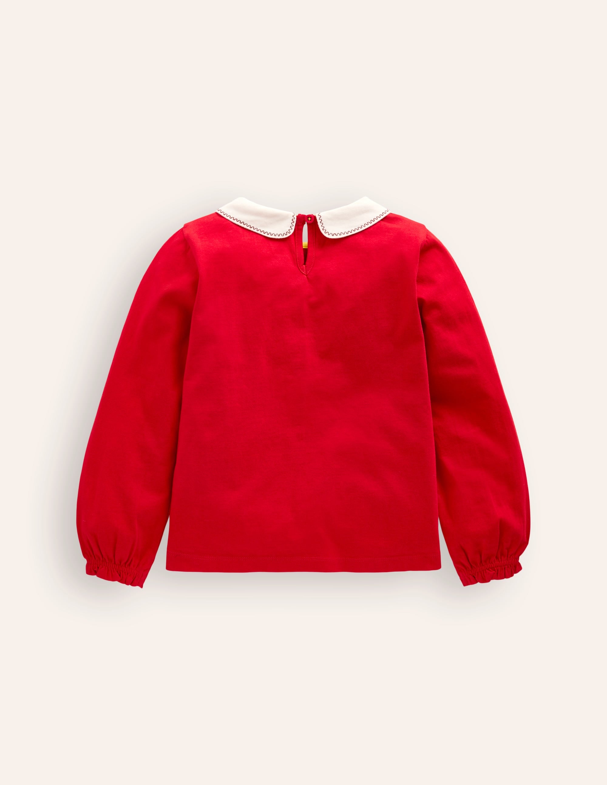 Collared Jersey Top-Poppy Red Robin Embroidery - Image 2