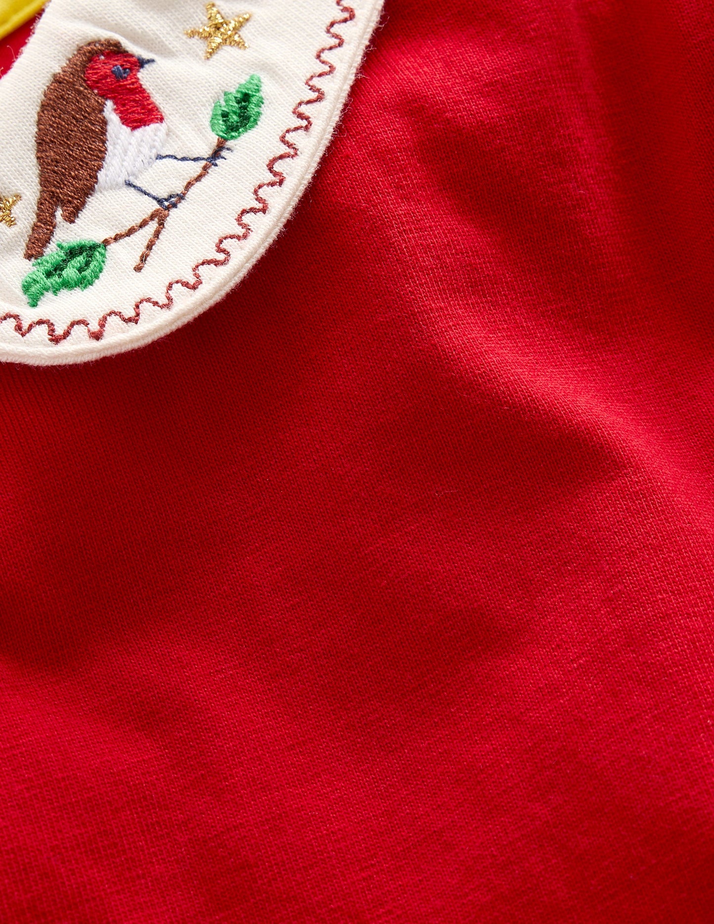 Collared Jersey Top-Poppy Red Robin Embroidery