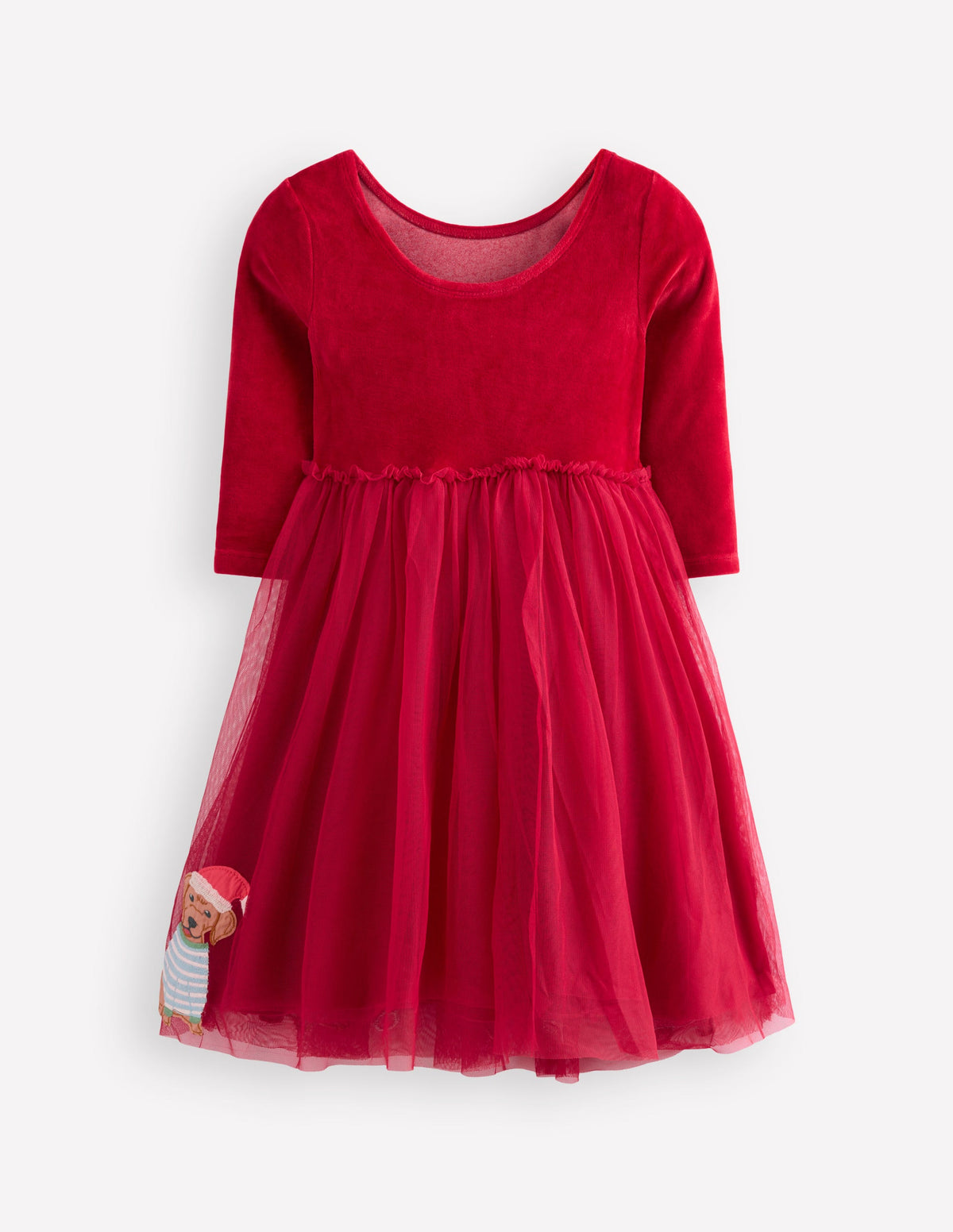 Velvet Tulle Appliqué Dress-Carmine Red Festive Dogs - Image 5