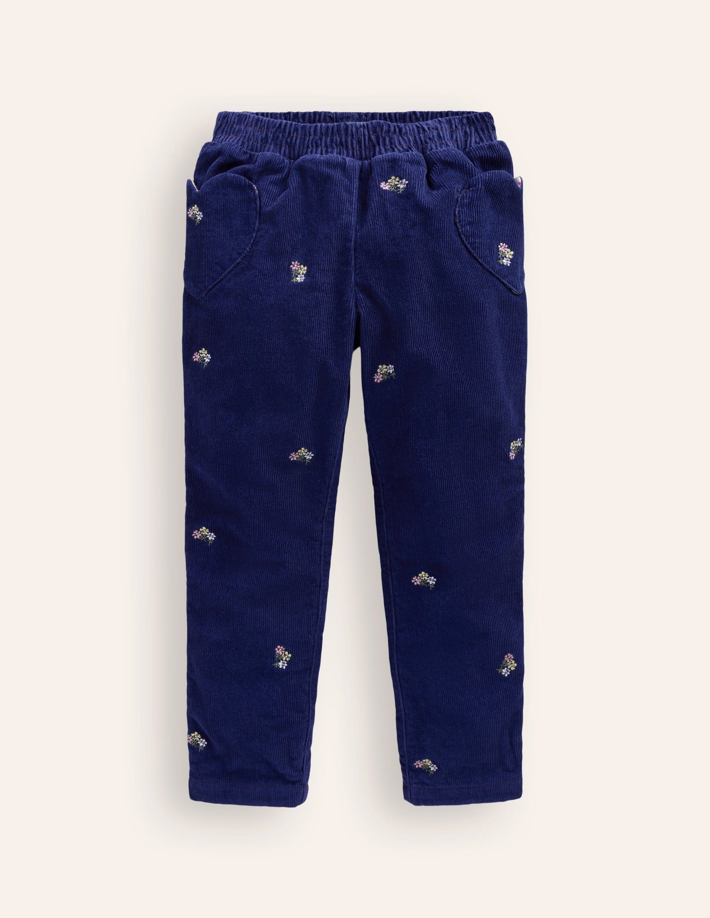 Lined Cord Pull-On Trousers-College Navy Embroidery