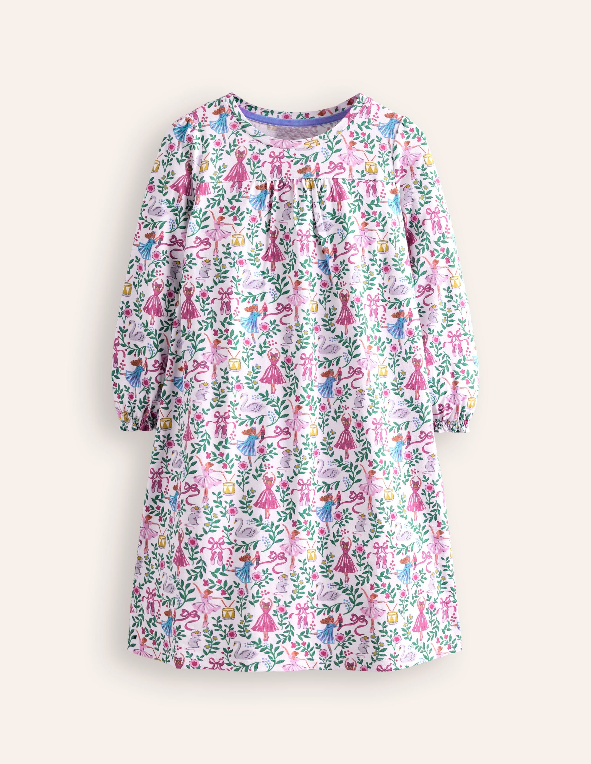 Printed Long-sleeved Nightie-Vanilla White Ballet Toile - Image 1