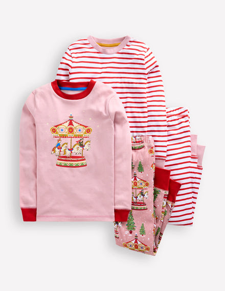 Twin Pack Snug Pyjamas-Vintage Pink Carousel