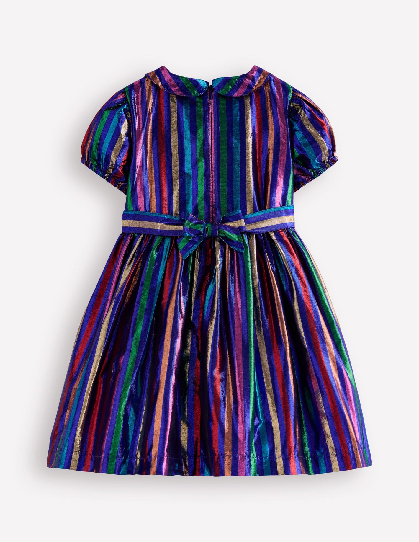 Metallic Smocked Party Dress-Multi Lurex Stripe