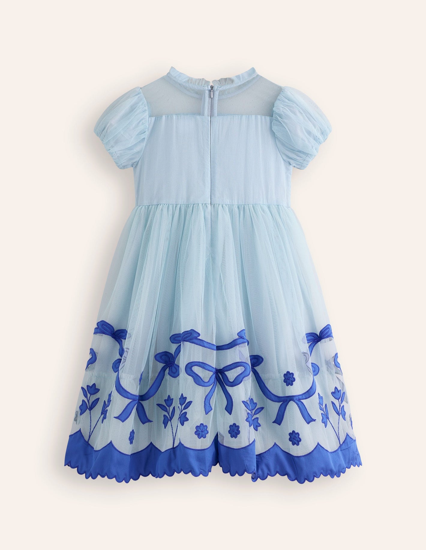 Appliqué Hem Tulle Dress-Vintage Blue Bows