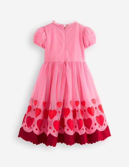 Appliqué Hem Tulle Dress-Bubblegum Pink Hearts