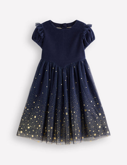 Esther Metallic Party Dress-College Navy