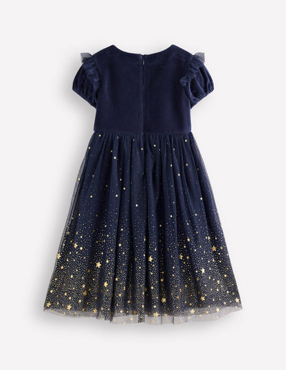 Esther Metallic Party Dress-College Navy