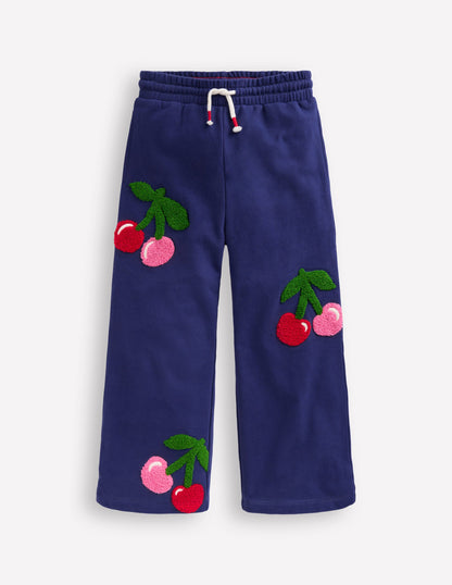 Wide Leg Applique Jogger-Starboard Blue Cherries