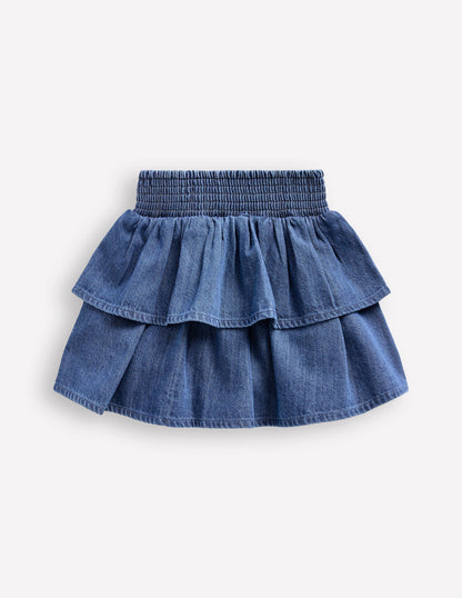 Tiered Woven Skirt-Chambray