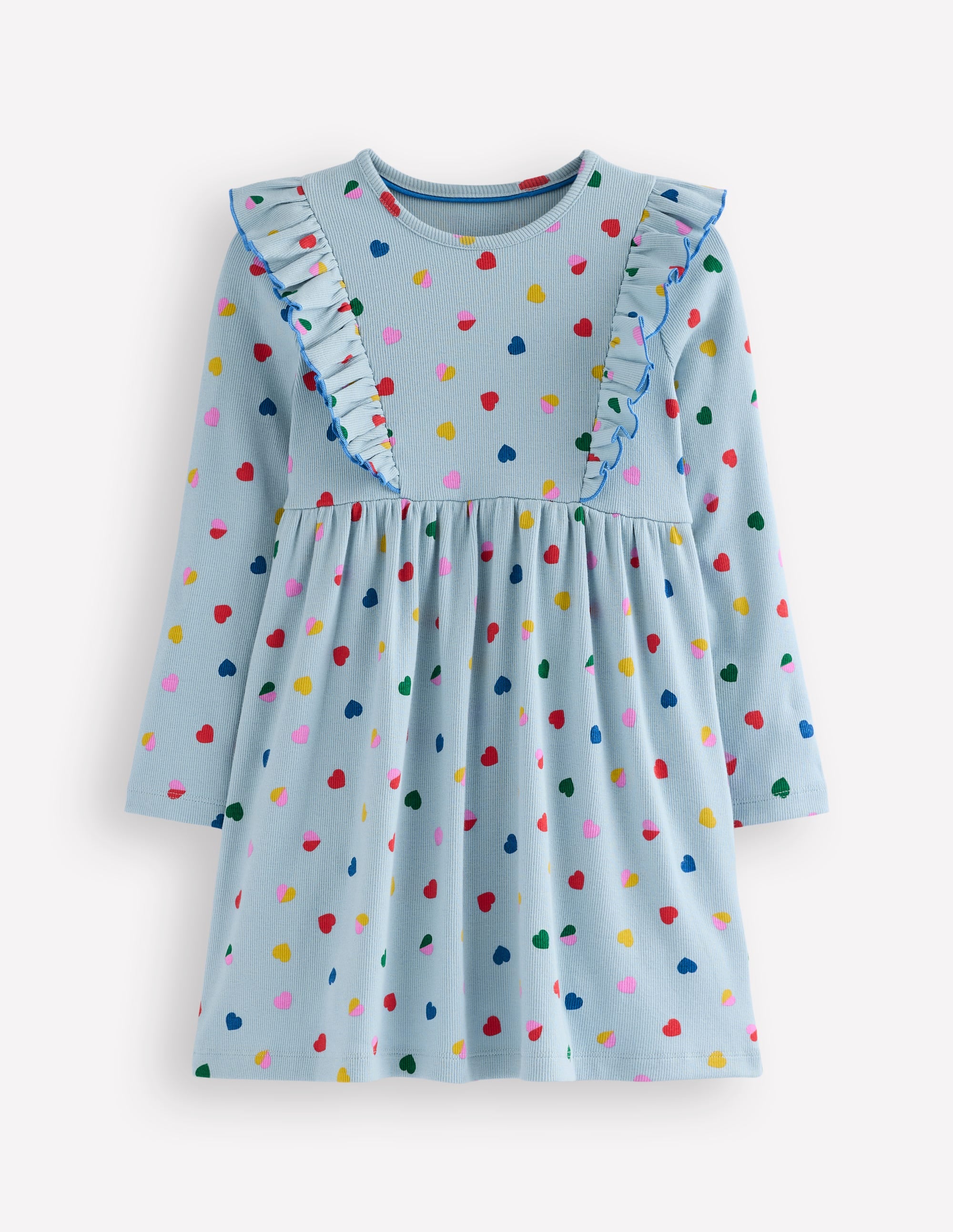 Ruffle Rib Jersey Dress-Vintage Blue Confetti Heart - Image 1