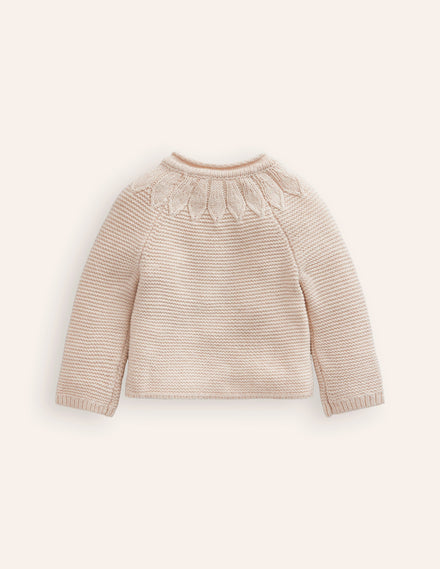 Pointelle Yoke Cardigan-Ivory