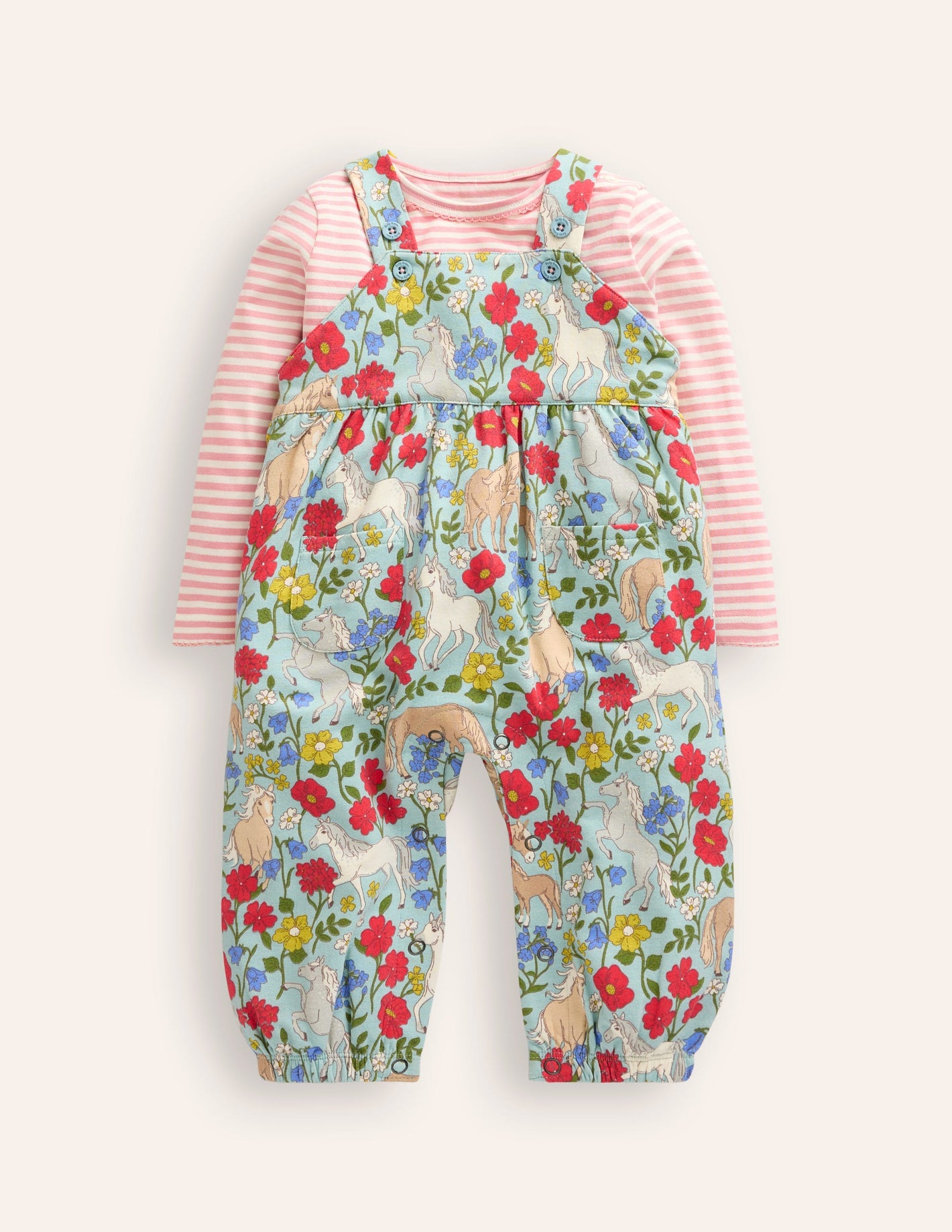 Jersey Dungaree Set-Multi Spaced Ditsy