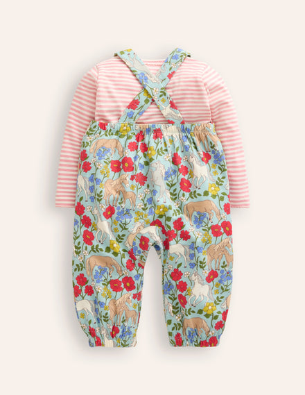 Jersey Dungaree Set-Blue Pony Floral