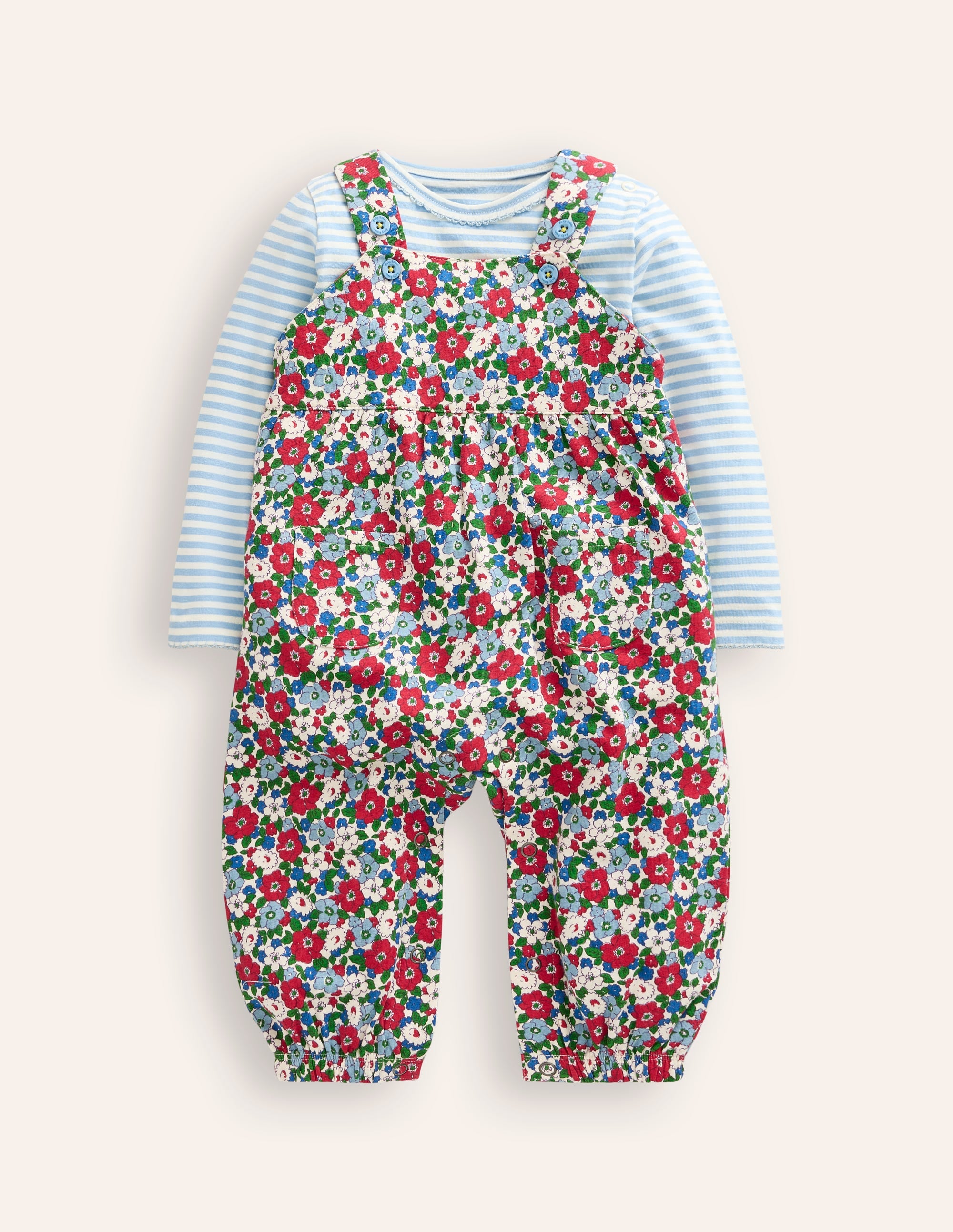 Jersey Dungaree Set-Glacier Blue Floral - Image 1