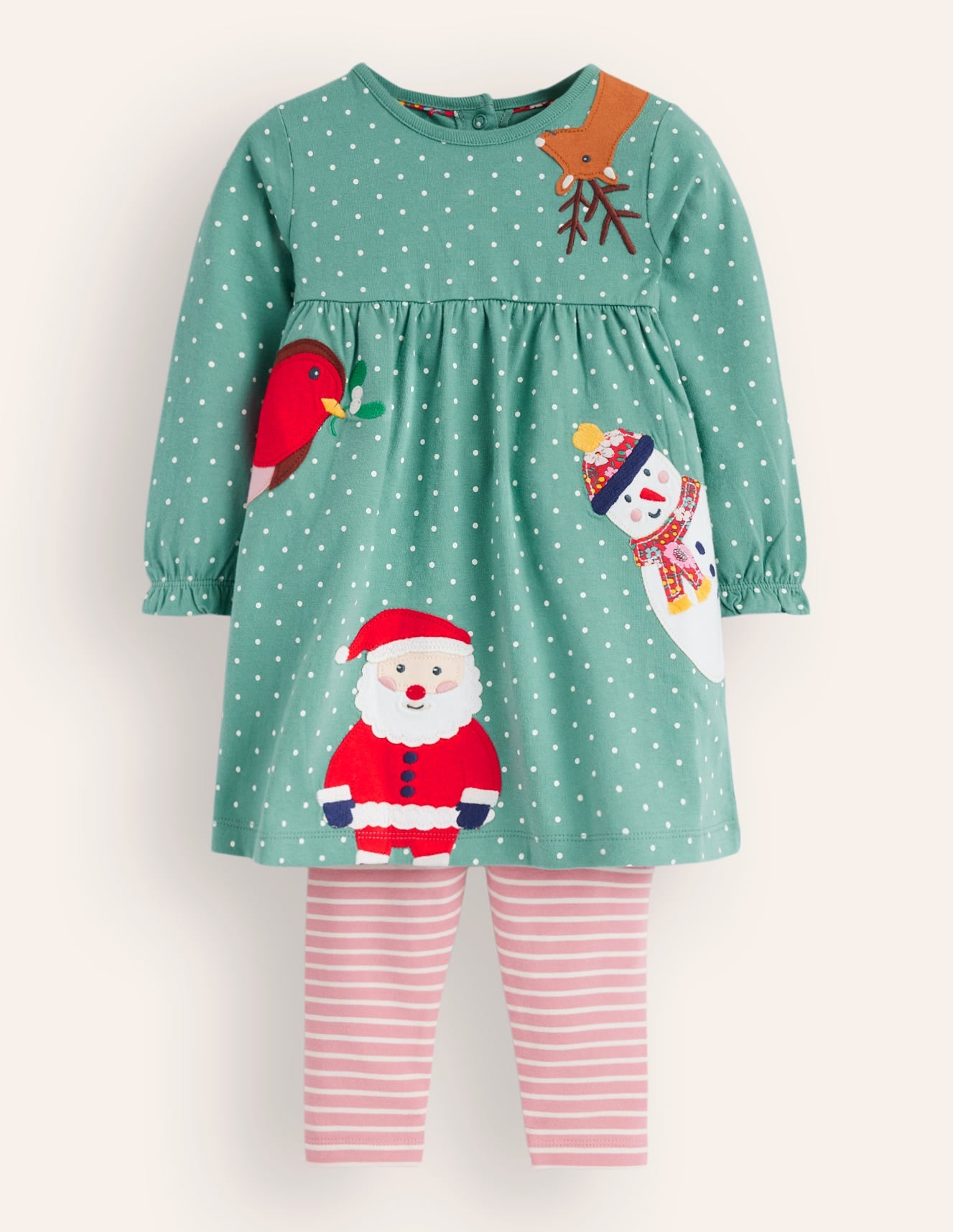 Jersey Dress and Legging Set-Eucalyptus Pin Spot / Blush - Image 1