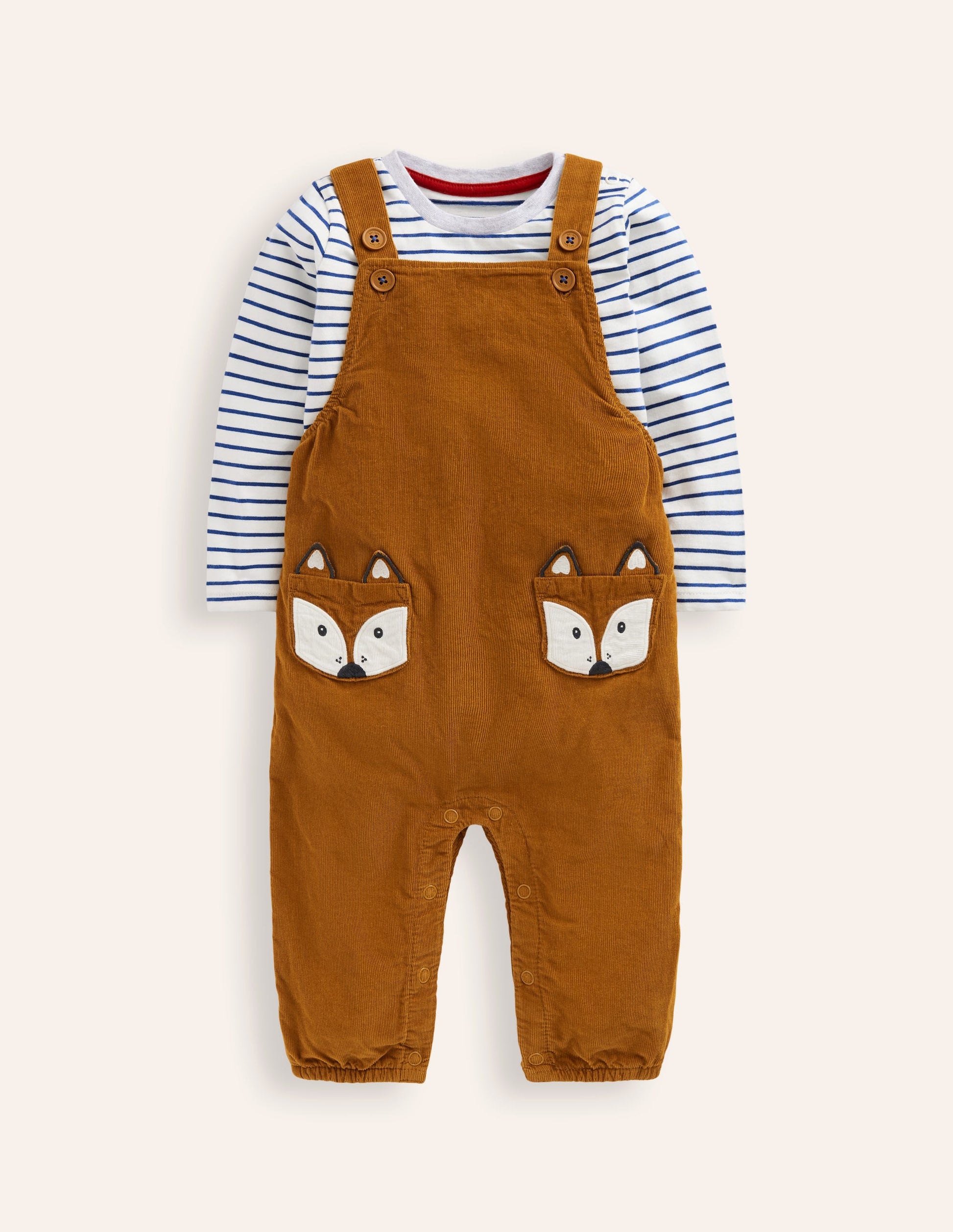Cord Novelty Dungaree Set-Butterscotch Brown Fox-1