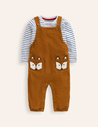 Cord Novelty Dungaree Set-Butterscotch Brown Fox-1
