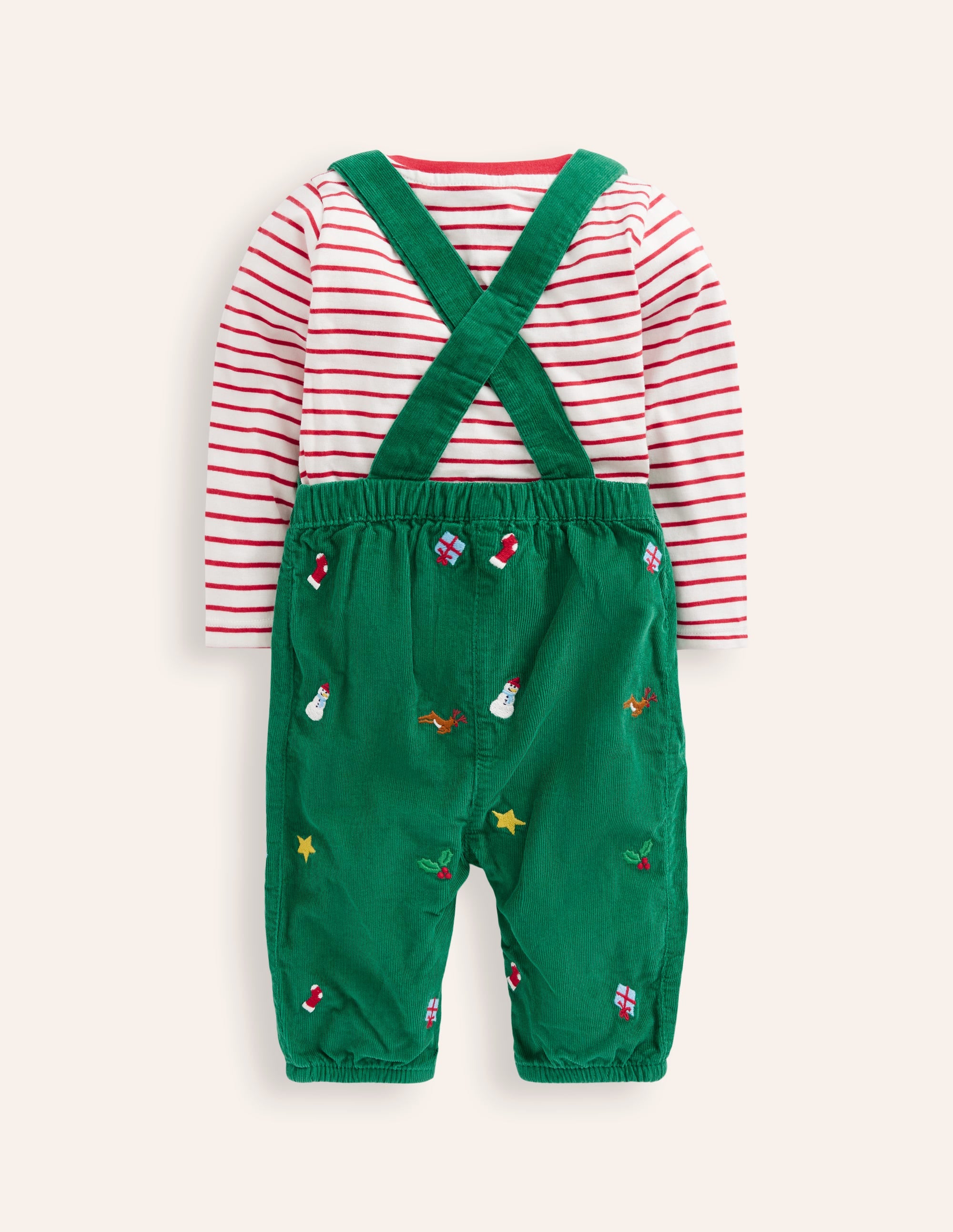 Cord Novelty Dungaree Set-Jewel Green Embroidery - Image 2