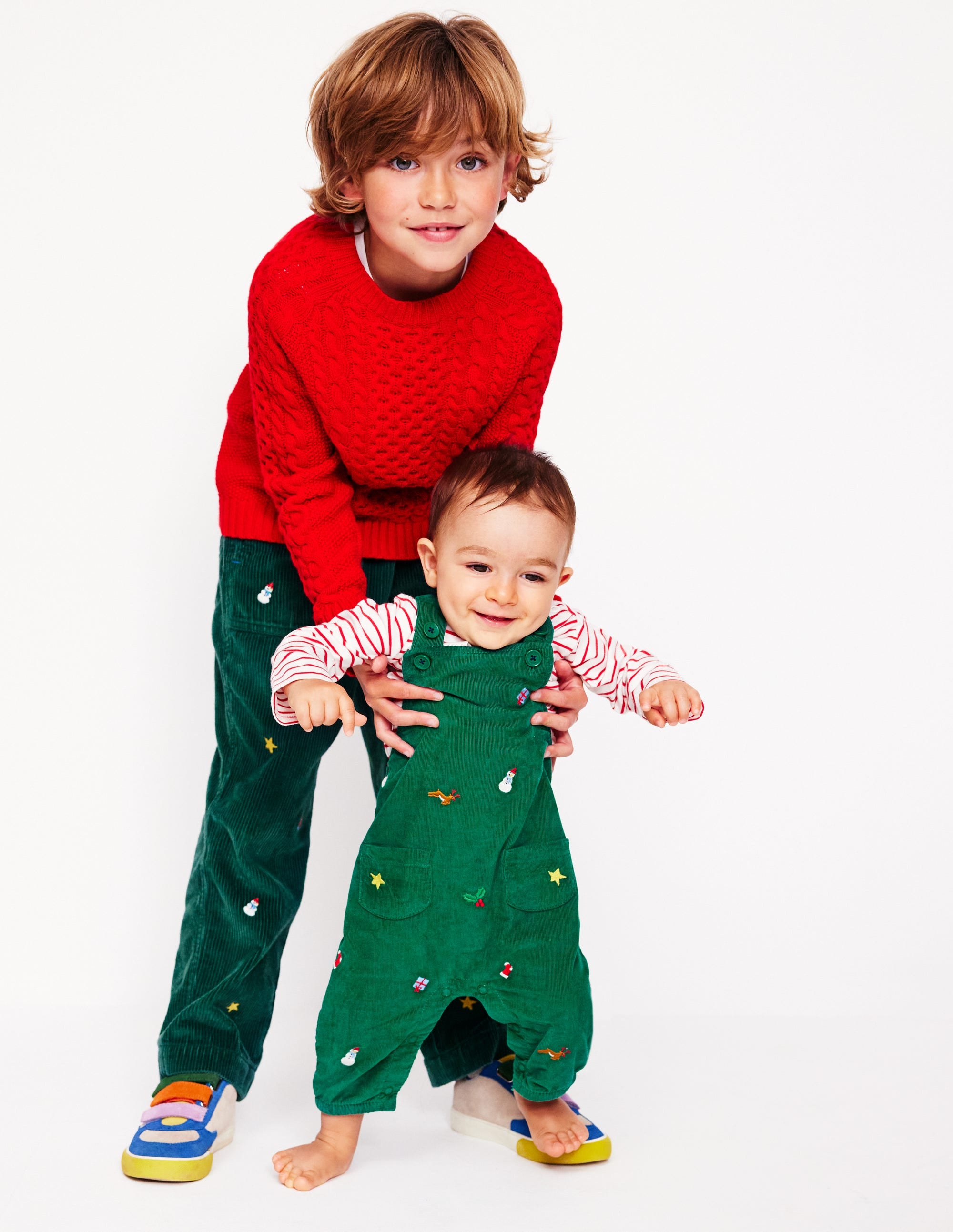 Cord Novelty Dungaree Set-Jewel Green Embroidery - Image 4